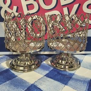 2 silver & diamond studded 3 wick candle pedestals from bath and body works